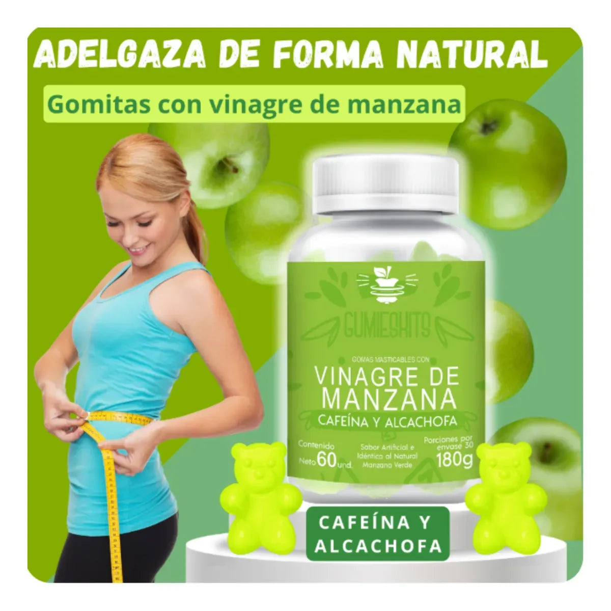 🍎 Baja la barriga de forma natural y sin esfuerzo con gomitas de vinagre de manzana